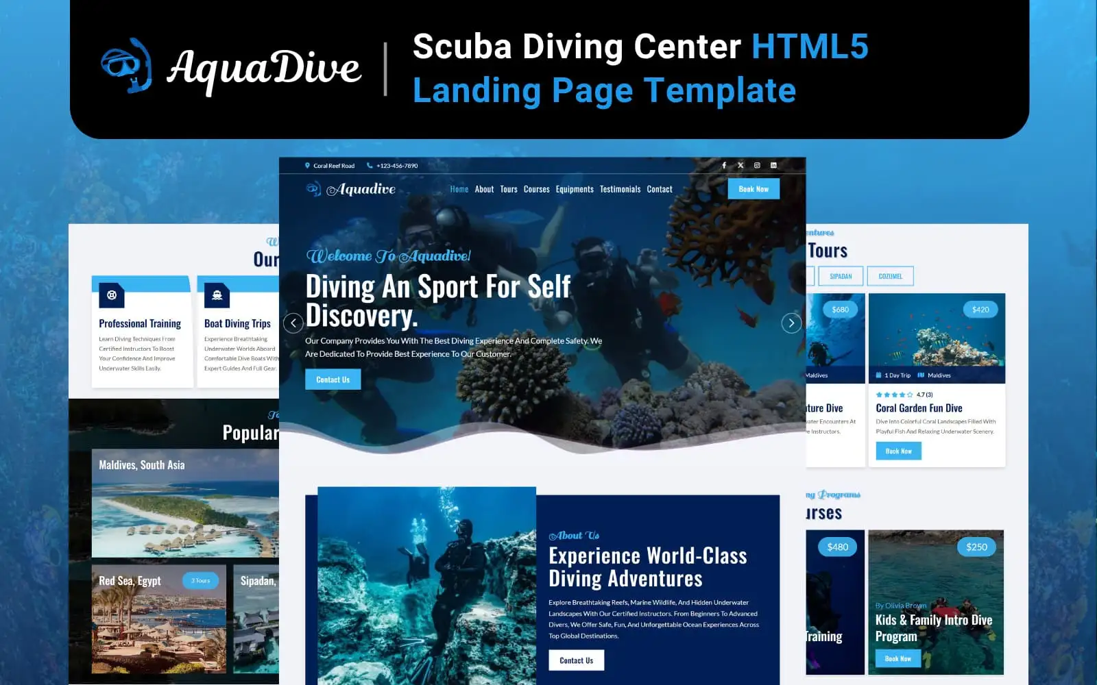 Aquadive - Scuba Diving Center HTML5 Landing Page Template